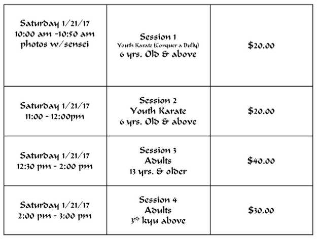 AJKA International - Shotokan Masters Seminar Series-schedule
